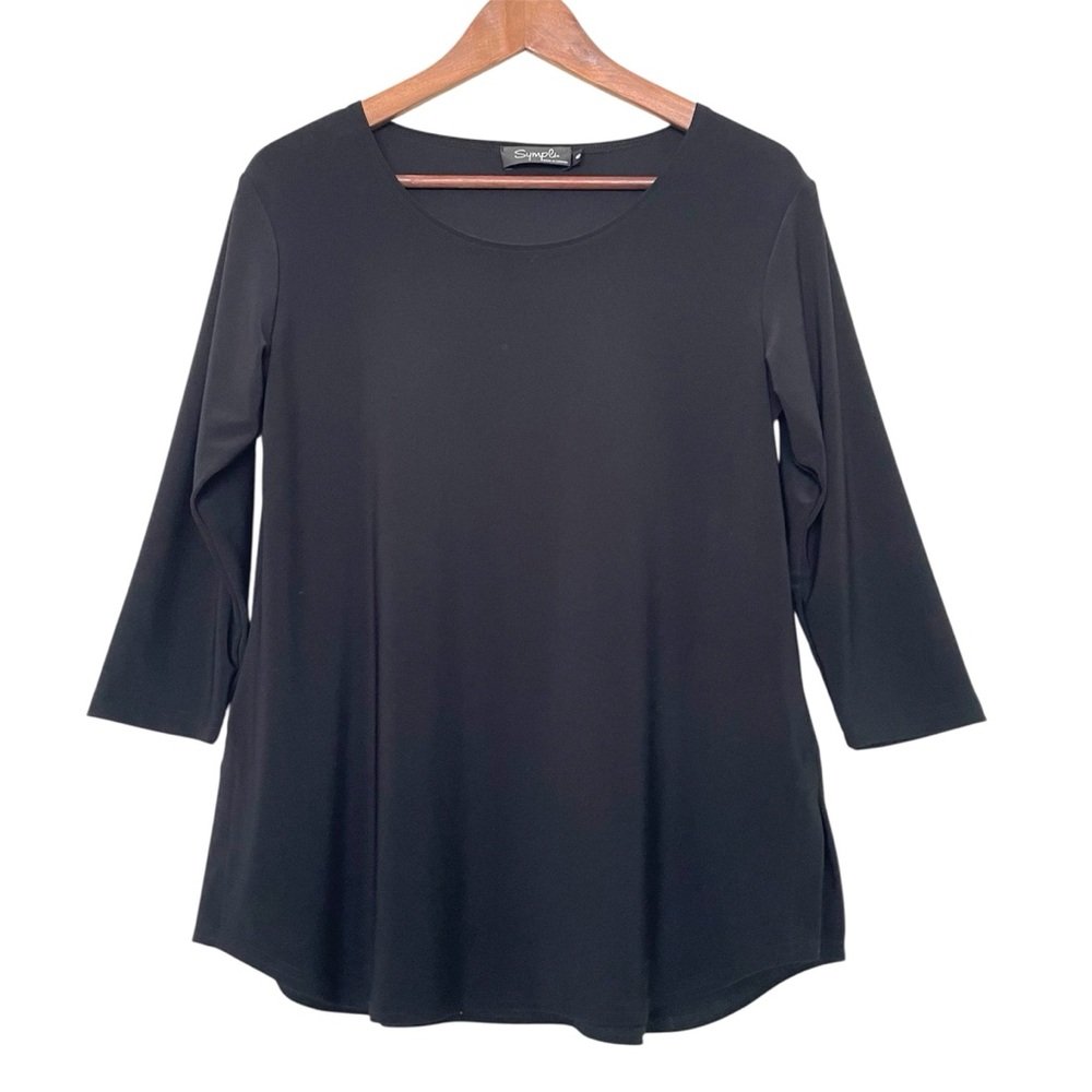 Sympli Go To 3/4 Sleeve Top Sz 8 Black Classic Tee Relax Stretchy Travel Slinky